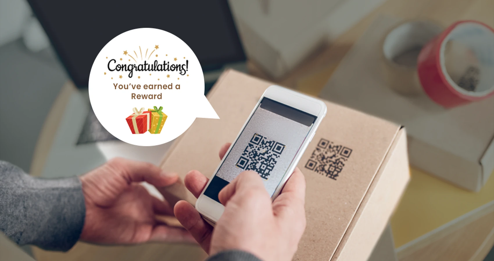 Customer scanning QR code to earn reward points